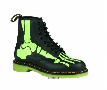 Dr. Martens 8 Loch 1460 Skellly Black Phospor Green T...