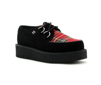 T.U.K. Creeper A8120L Schwarz Wildleder Rot Tartan Vamp Low Sole Creeper