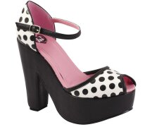 T.U.K. Pump A8333L Schwarz / Weiss Dot Peep Toe Mimi Wedge