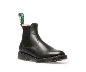 Solovair NPS Shoes Made in England Black Hi-Shine Punched Dealer Chelsea Brogue Boot EUR 41,5 (UK7,5)