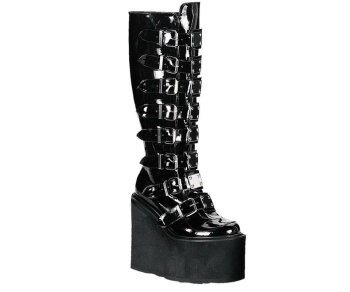 Demonia Swing 815 Lack Plateau Gothic Stiefel Patent Black Schwarz US 9 / UK 6