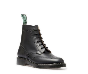 Solovair NPS Shoes Made in England 6 Eye Black Hi Shine Brogue Ankle Boot