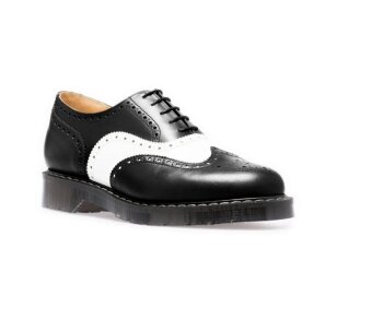 Solovair NPS Shoes Made in England 5 Loch Black Hi-Shine Black & White English Brogue Shoe