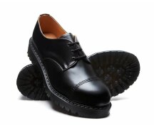 Solovair NPS Shoes Made in England 3 Eye Black Hi-Shine Steel Toe Gibson Shoe Quernaht