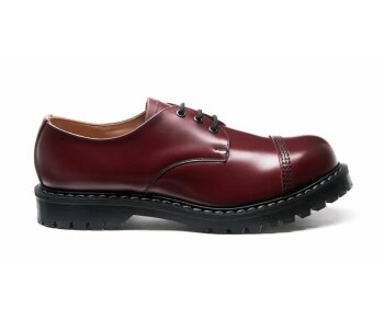 Solovair NPS Shoes Made in England 3 Loch Cherry Red Hi-Shine Steel Toe Gibson Shoe Quernaht