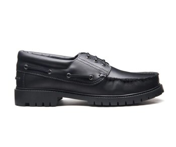 Solovair 3 Loch Black Greasy Boat Shoe